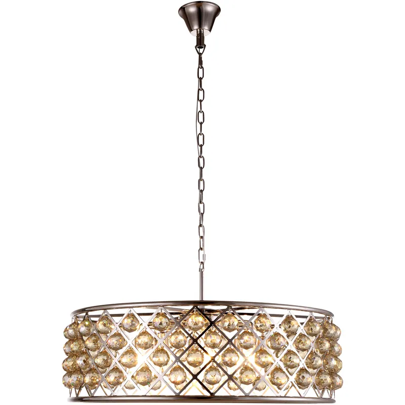 Madison 8 Light 32 inch Polished Nickel Pendant Ceiling Light in Golden Teak, Urban Classic