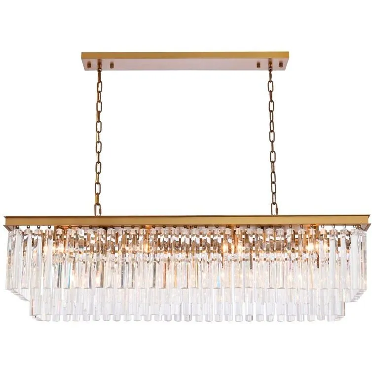 Sydney 12 Light 50 inch Satin Gold Linear Chandelier Ceiling Light in Clear