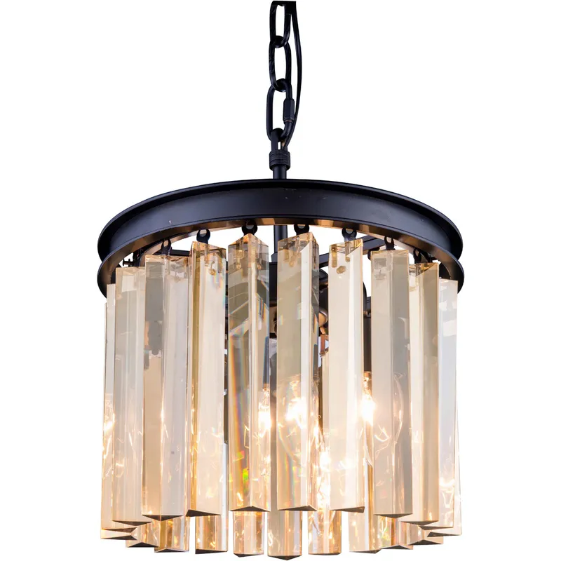 Sydney 3 Light 12 inch Matte Black Pendant Ceiling Light in Golden Teak, Urban Classic