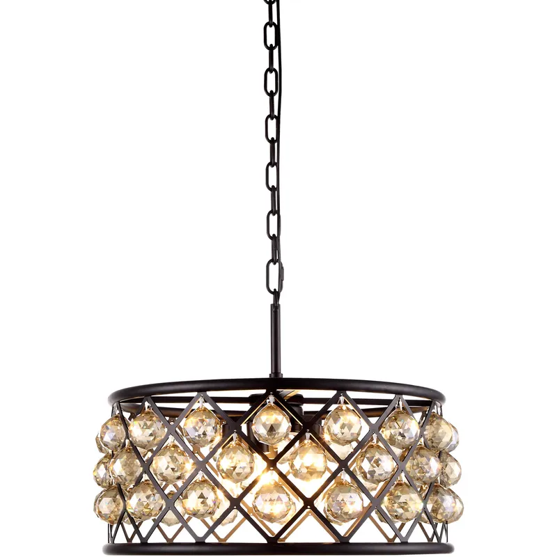 Madison 5 Light 20 inch Matte Black Pendant Ceiling Light in Golden Teak, Urban Classic