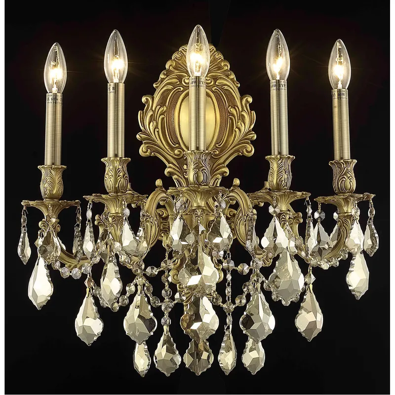 Monarch 5 Light 21 inch French Gold Wall Sconce Wall Light in Golden Teak, Royal Cut