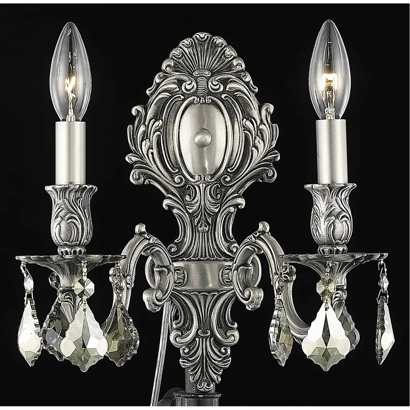 Monarch 2 Light 10 inch Pewter Wall Sconce Wall Light in Golden Teak, Royal Cut