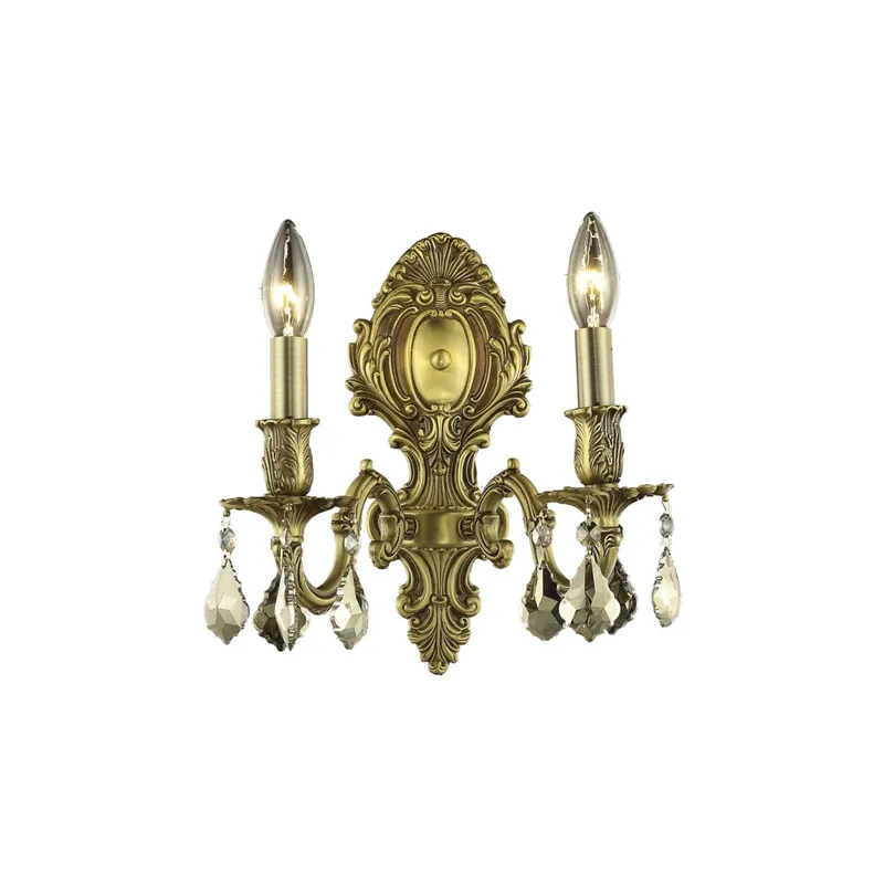 Monarch 2 Light 10 inch French Gold Wall Sconce Wall Light in Golden Teak, Royal Cut