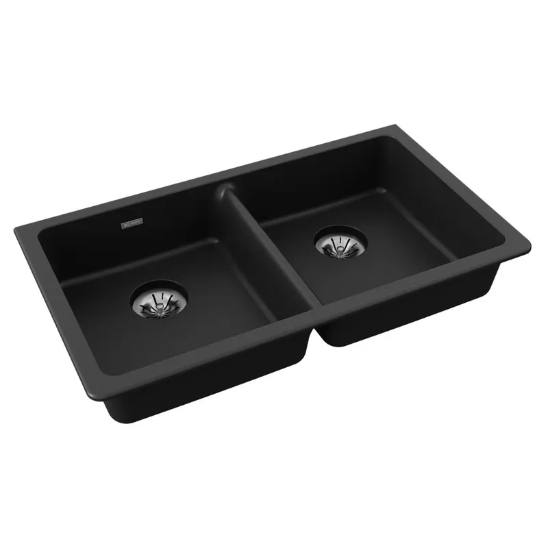 Elkay ELGUAD3319PDBK0 Quartz Classic 33 x 18-1/2 x 5-1/2 Double Bowl Undermount ADA Sink with Perfect Drain Black