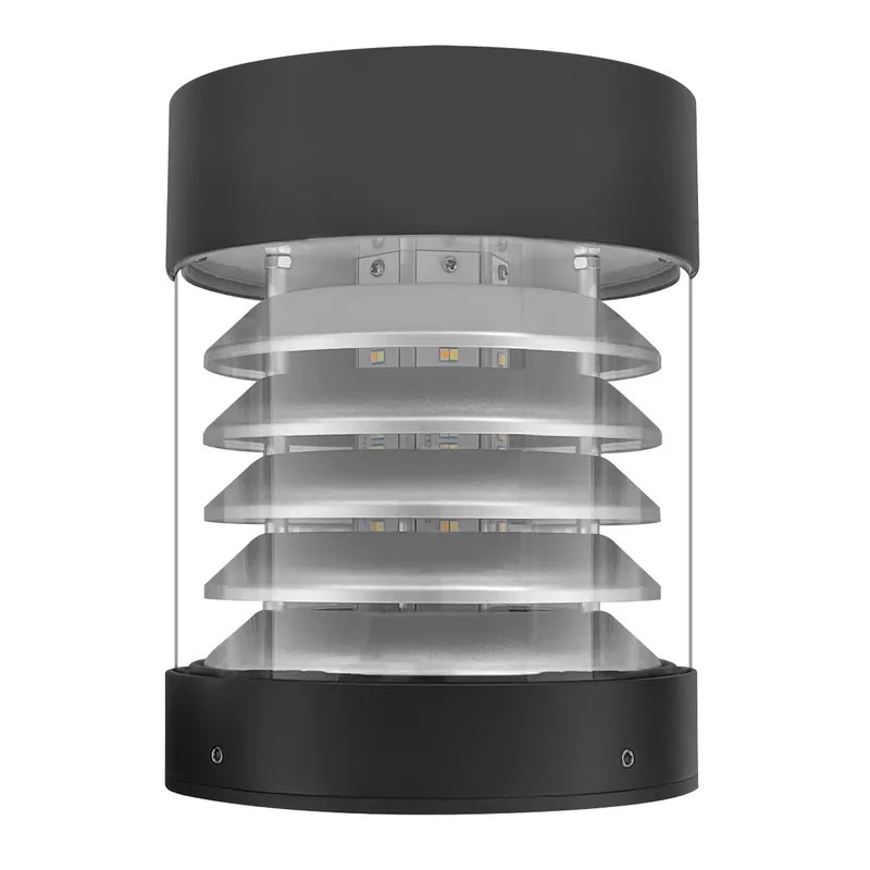 Bollard Head: Round Louver Flat Top Black Finish