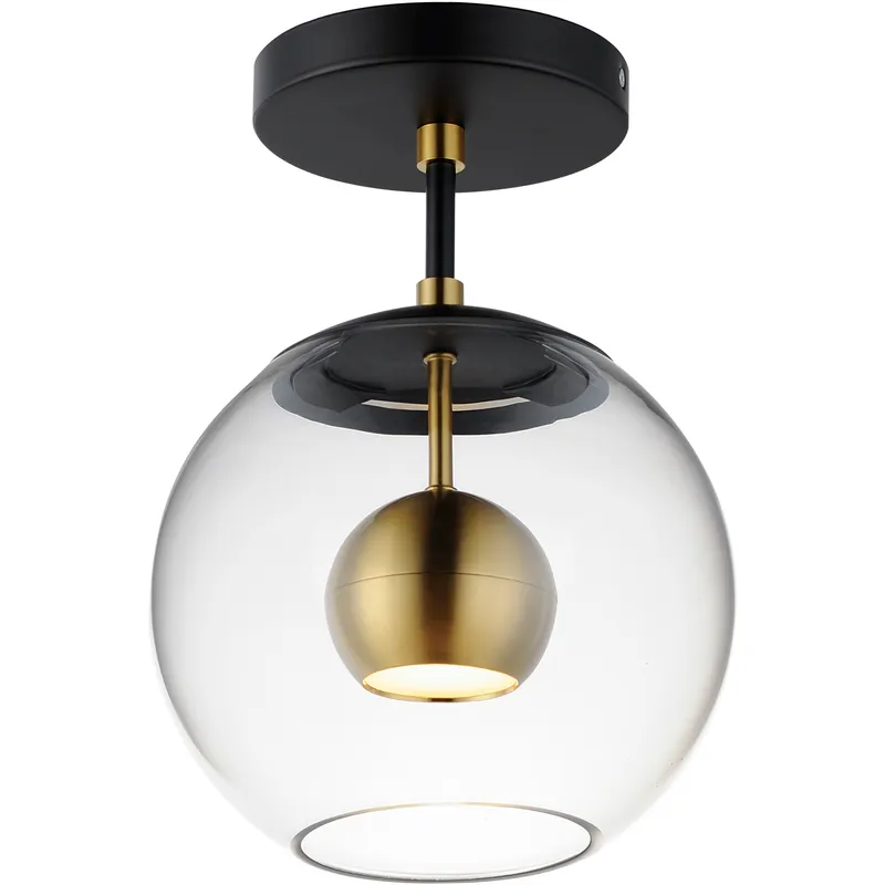 Nucleus LED 9 inch Black and Natural Aged Brass Flush Mount Ceiling Light