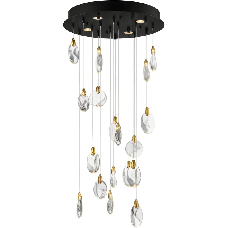 Pebble LED 21.75 inch Black and Polished Gold Multi-Light Pendant Ceiling Light