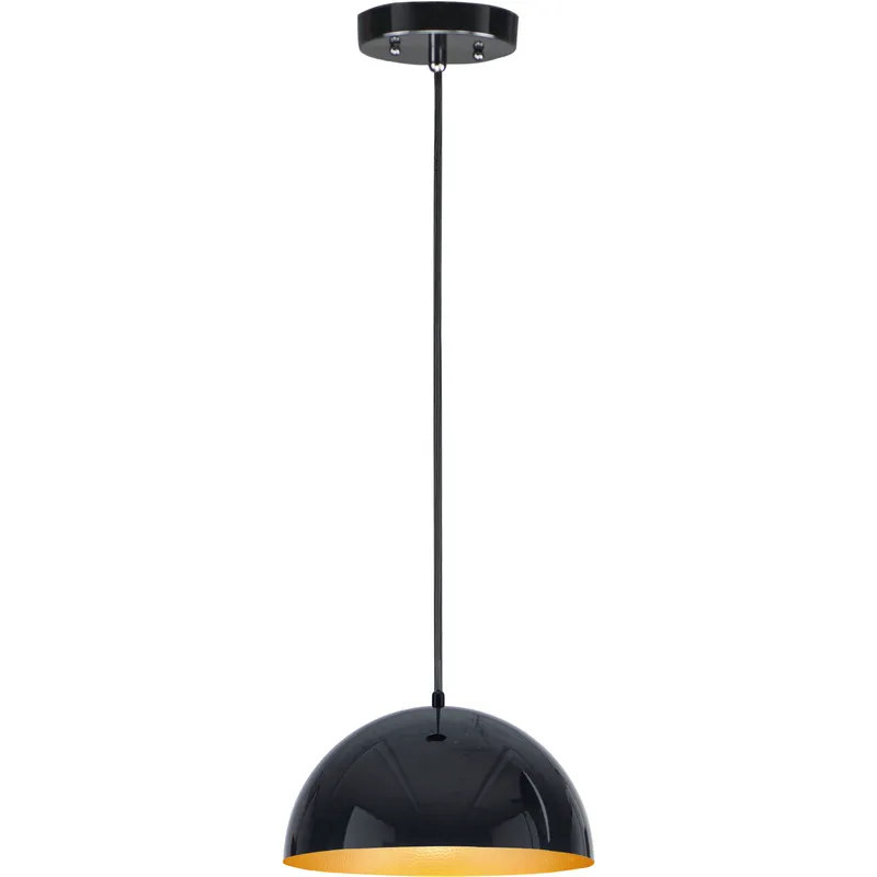 Hemisphere LED 14 inch Gloss Black and Gold Single Pendant Ceiling Light in Gloss Black with Gold
