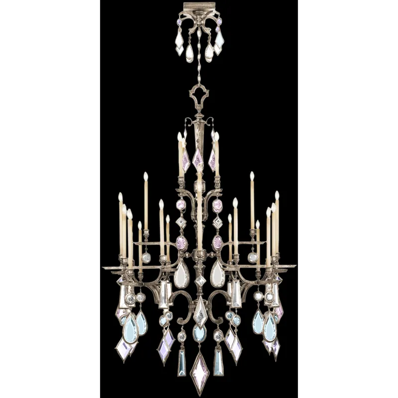 Encased Gems 24 Light 53 inch Silver Chandelier Ceiling Light in Multi-Colored Crystal