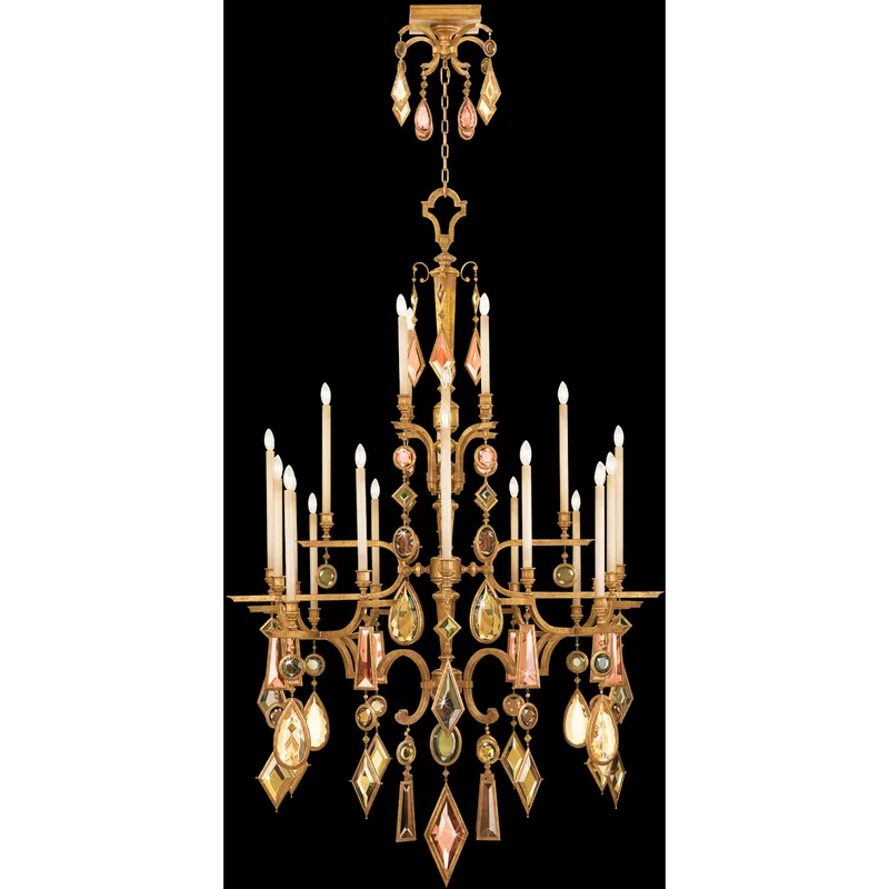 Encased Gems 24 Light 53 inch Gold Chandelier Ceiling Light in Multi-Colored Crystal