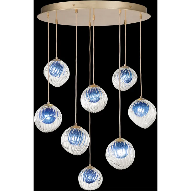 Nest Pendant Ceiling Light in Gold, Cobalt Blue Studio Glass
