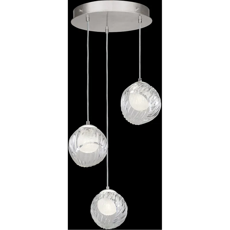 Nest Pendant Ceiling Light in Silver, White Studio Glass