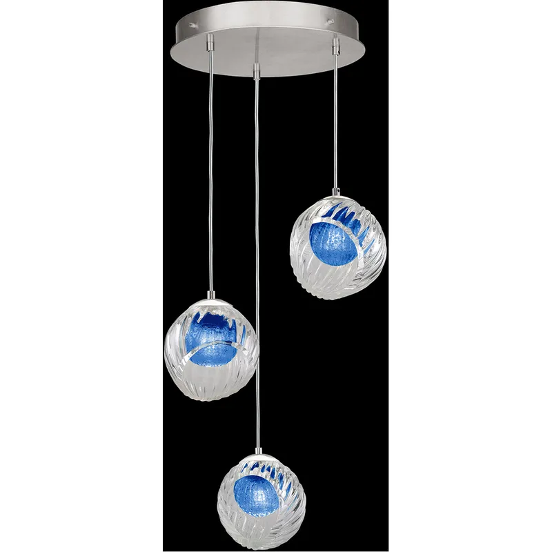 Nest Pendant Ceiling Light in Silver, Cobalt Blue Studio Glass