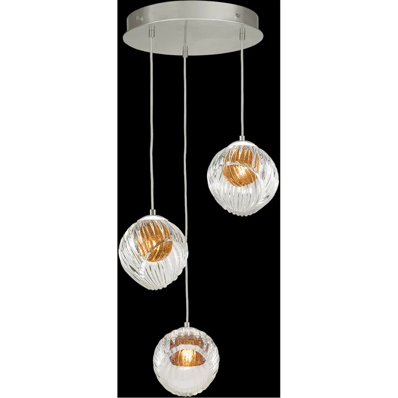 Nest Pendant Ceiling Light in Silver, Amber Studio Glass