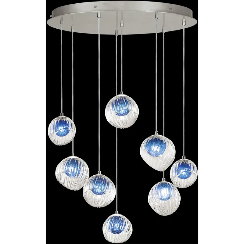 Nest Pendant Ceiling Light in Silver, Cobalt Blue Studio Glass