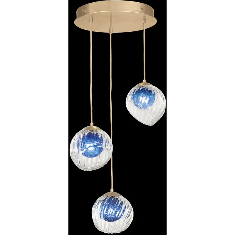 Nest Pendant Ceiling Light in Gold, Cobalt Blue Studio Glass