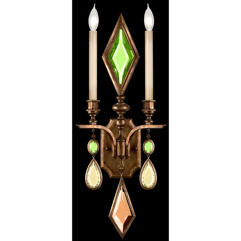 Encased Gems Sconce Wall Light in Bronze, Multi-Colored Crystal