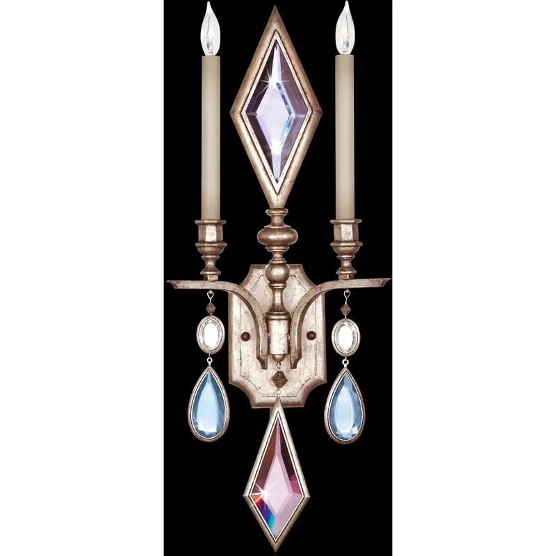 Encased Gems Sconce Wall Light in Silver, Multi-Colored Crystal