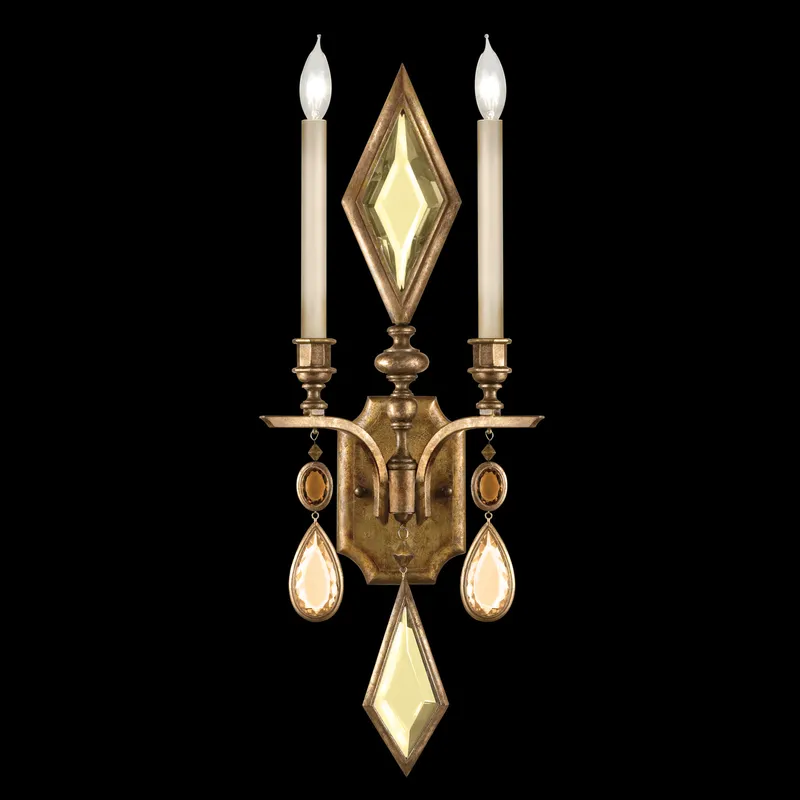 Encased Gems Sconce Wall Light in Gold, Multi-Colored Crystal