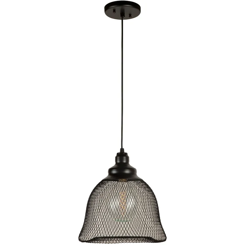 Mesh 1 Light 11.25 inch Black Industrial Mesh Cage Pendant Ceiling Light