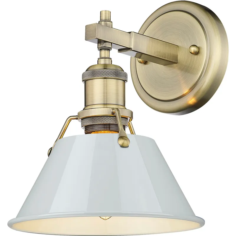 Yep Orwell Vanity Wall Light in Aged Brass, Dusky Blue