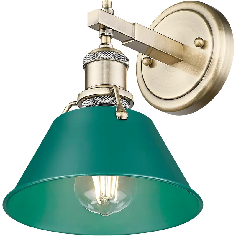 Yep Orwell Vanity Wall Light in Aged Brass, Pine Green