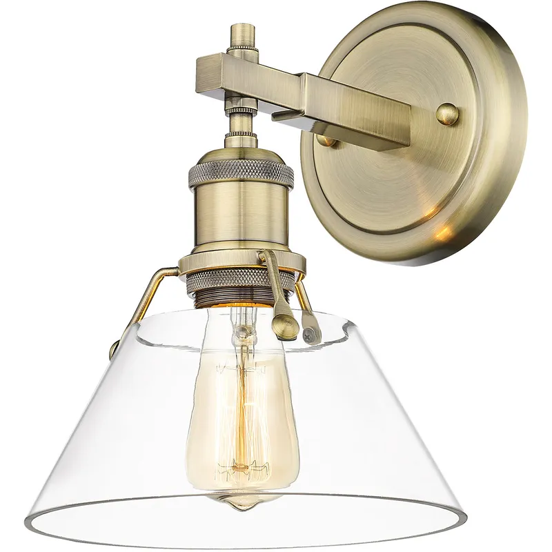 Yep Orwell Vanity Wall Light in Aged Brass, Clear Glass