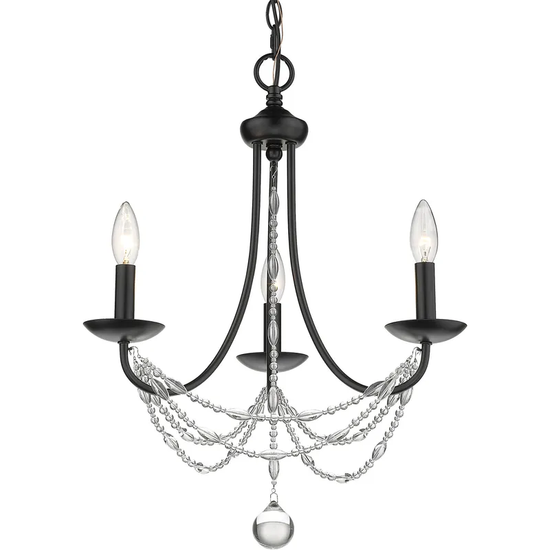 Mirabella 3 Light 18 inch Matte Black Chandelier Ceiling Light in No Shade, Mini