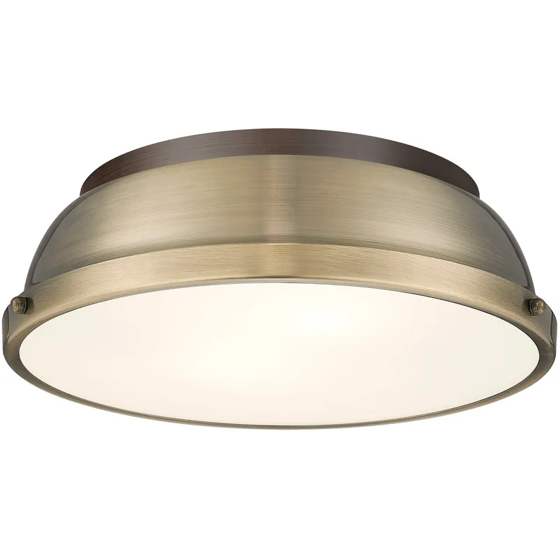 Yep Duncan 2 Light 14 inch Rubbed Bronze Flush Mount Ceiling Light in Aged Brass