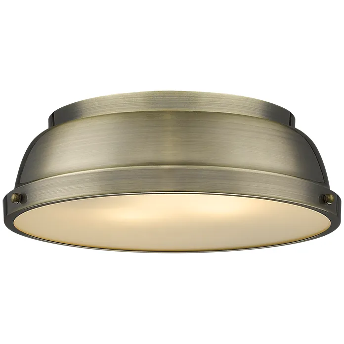 Yep Duncan 2 Light 14 inch Aged Brass Flush Mount Ceiling Light, Damp