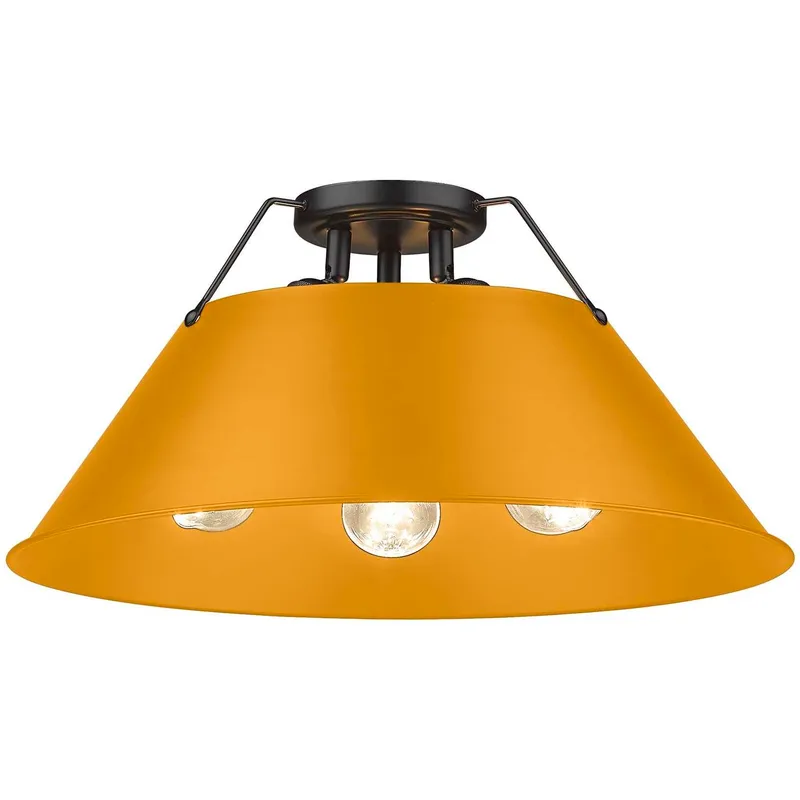 Yep Orwell 3 Light 18.75 inch Matte Black Flush Mount Ceiling Light in Auric Yellow