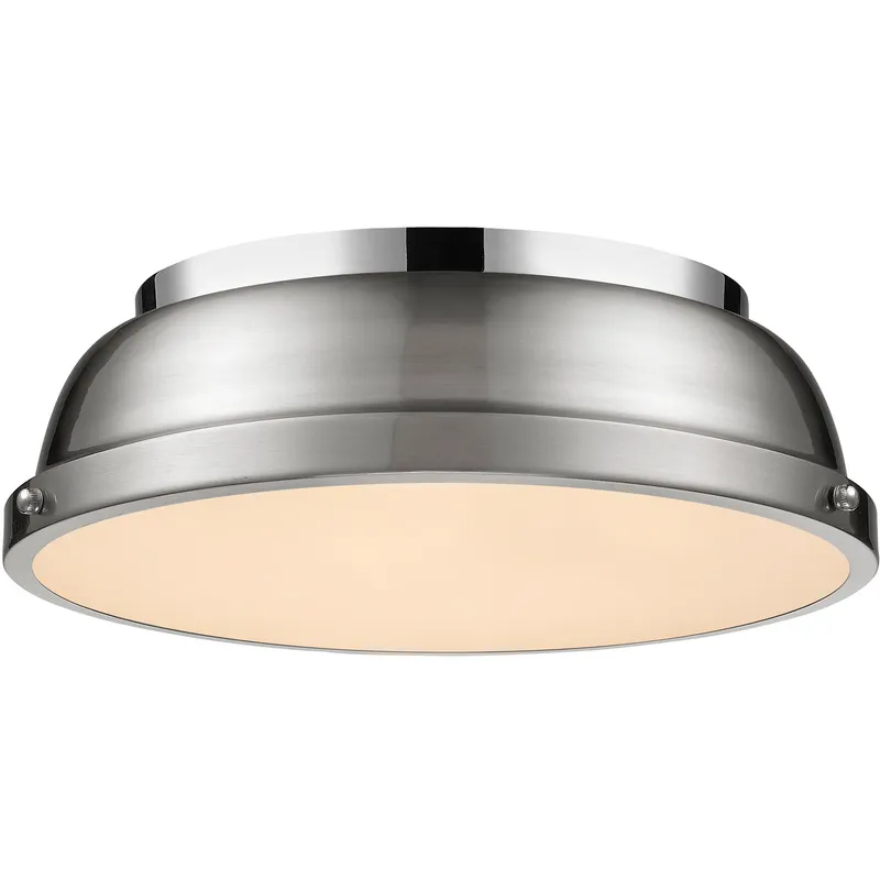 Yep Duncan 2 Light 14 inch Chrome Flush Mount Ceiling Light in Pewter, Damp