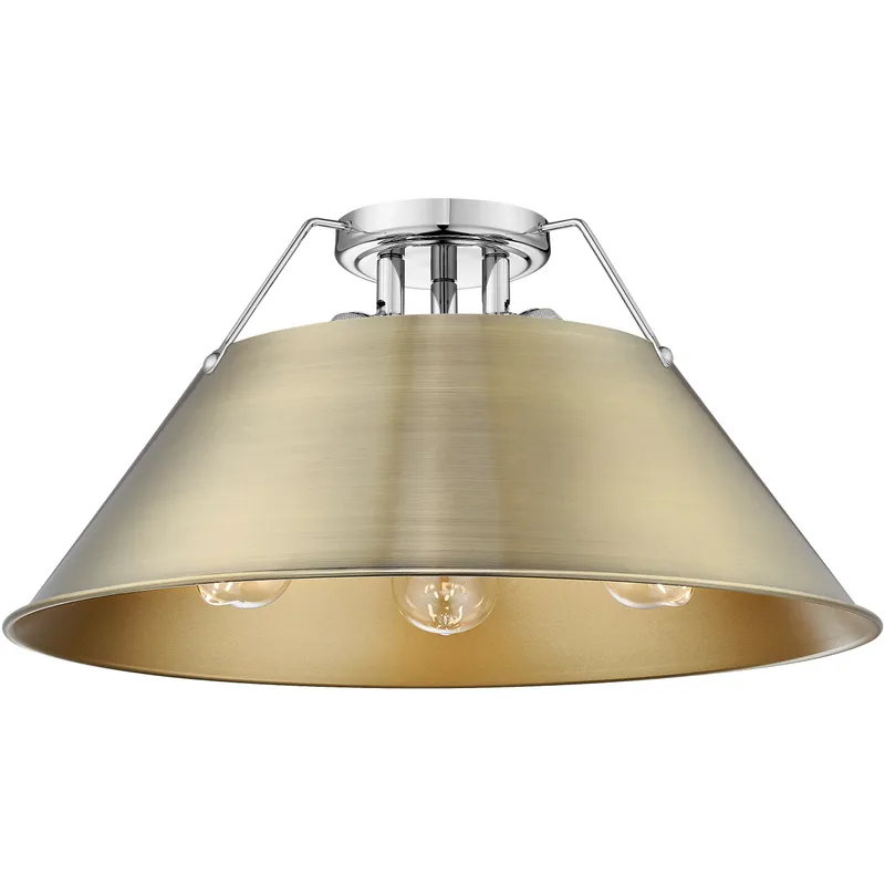 Yep Orwell 3 Light 18.75 inch Chrome Flush Mount Ceiling Light in Aged Brass