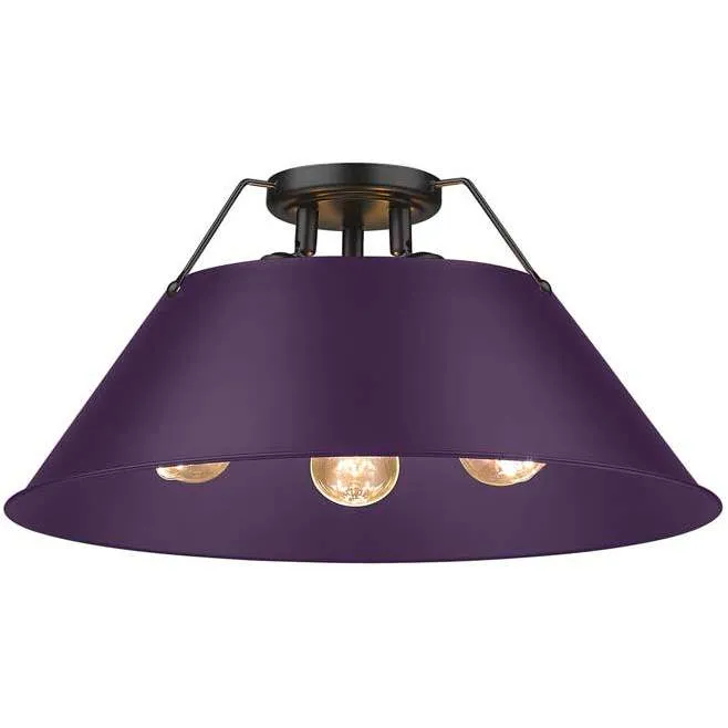 Yep Orwell 3 Light 18.75 inch Matte Black Flush Mount Ceiling Light in Exotic Purple