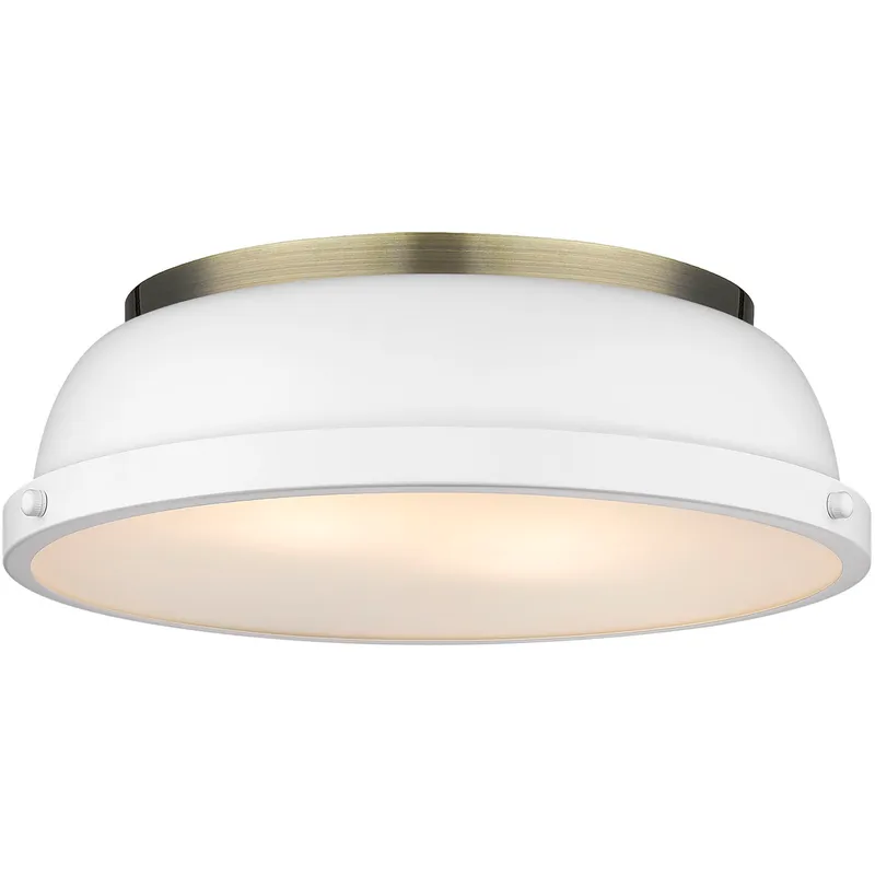 Yep Duncan 2 Light 14 inch Aged Brass Flush Mount Ceiling Light in Matte White, Damp