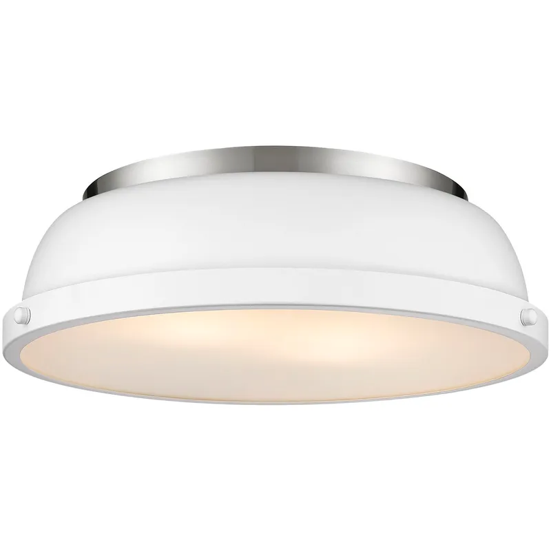 Yep Duncan 2 Light 14 inch Pewter Flush Mount Ceiling Light in Matte White, Damp