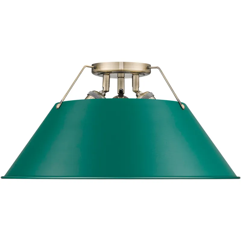 Yep Orwell 3 Light 18.75 inch Aged Brass Flush Mount Ceiling Light in Pine Green