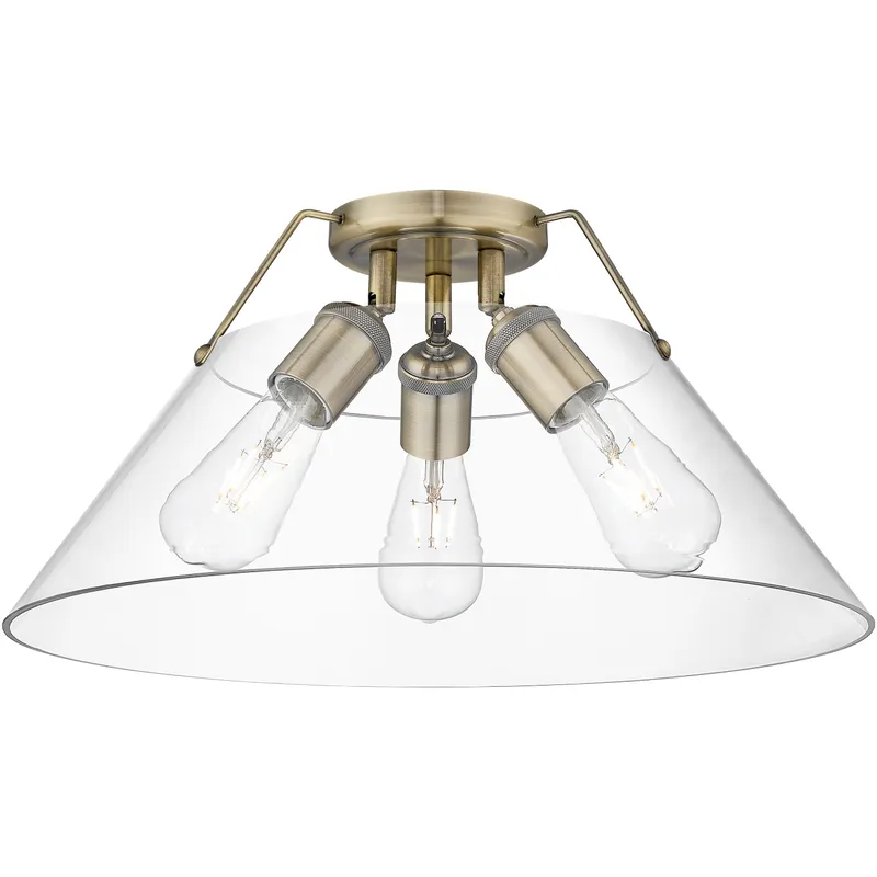 Yep Orwell 3 Light 18.75 inch Aged Brass Flush Mount Ceiling Light in Clear Glass