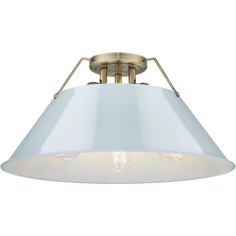 Yep Orwell 3 Light 18.75 inch Aged Brass Flush Mount Ceiling Light in Dusky Blue