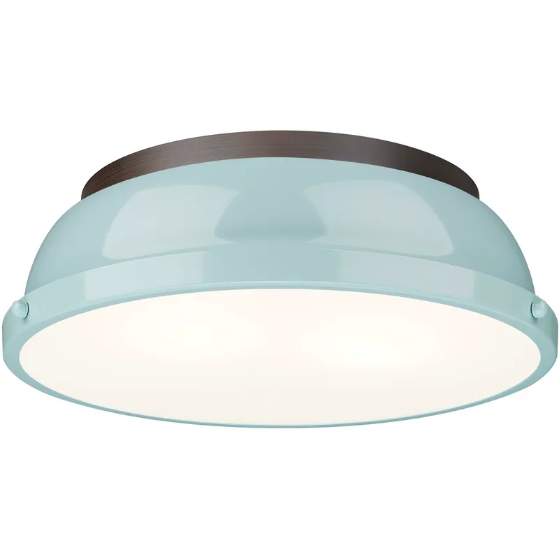 Yep Duncan 2 Light 14 inch Rubbed Bronze Flush Mount Ceiling Light in Seafoam