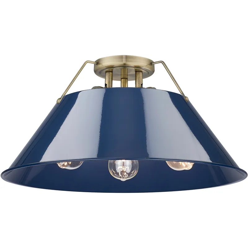 Yep Orwell 3 Light 18.75 inch Aged Brass Flush Mount Ceiling Light in Navy