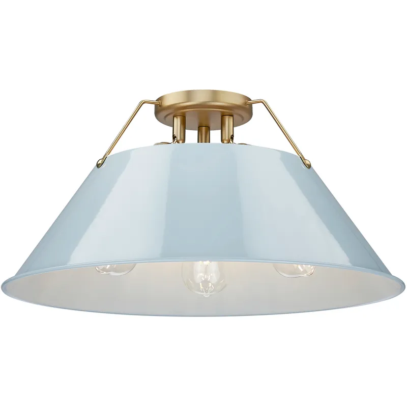 Yep Orwell 3 Light 18.75 inch Brushed Champagne Brass Flush Mount Ceiling Light in Dusky Blue