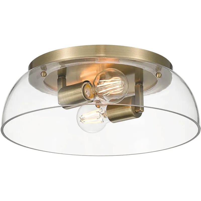 Yep Duncan 2 Light 14 inch Aged Brass Flush Mount Ceiling Light in Clear Glass