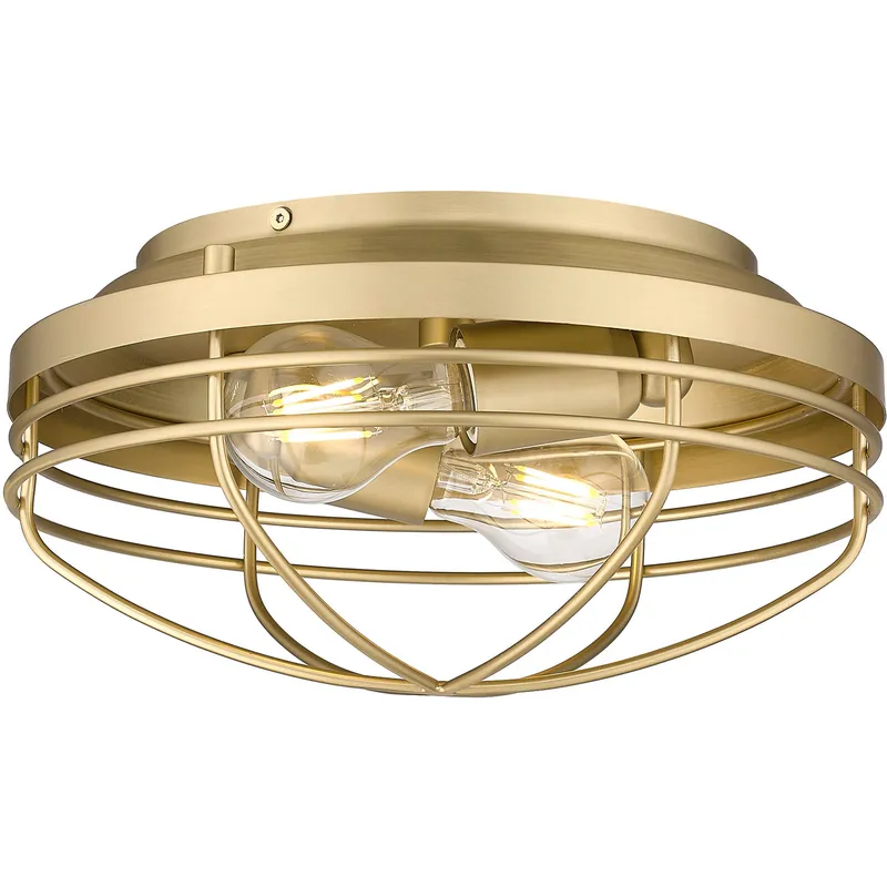 Seaport 2 Light 12 inch Brushed Champagne Brass Flush Mount Ceiling Light