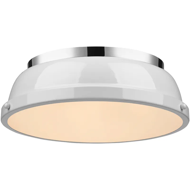 Yep Duncan 2 Light 14 inch Chrome Flush Mount Ceiling Light in White, Damp