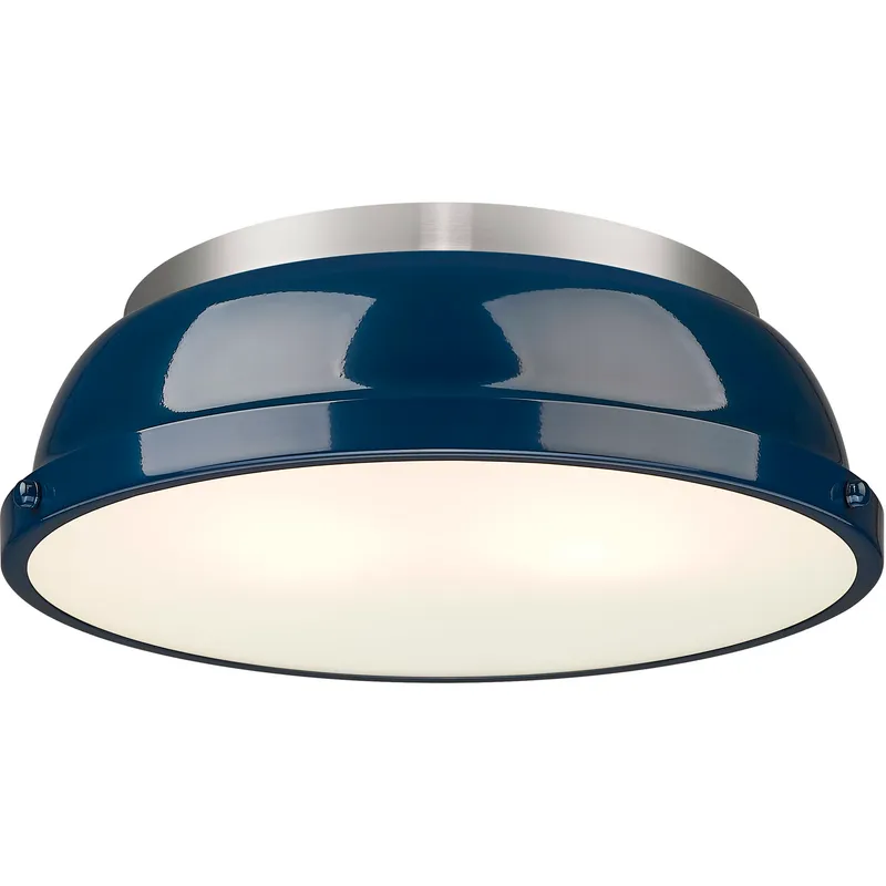 Yep Duncan 2 Light 14 inch Pewter Flush Mount Ceiling Light in Navy