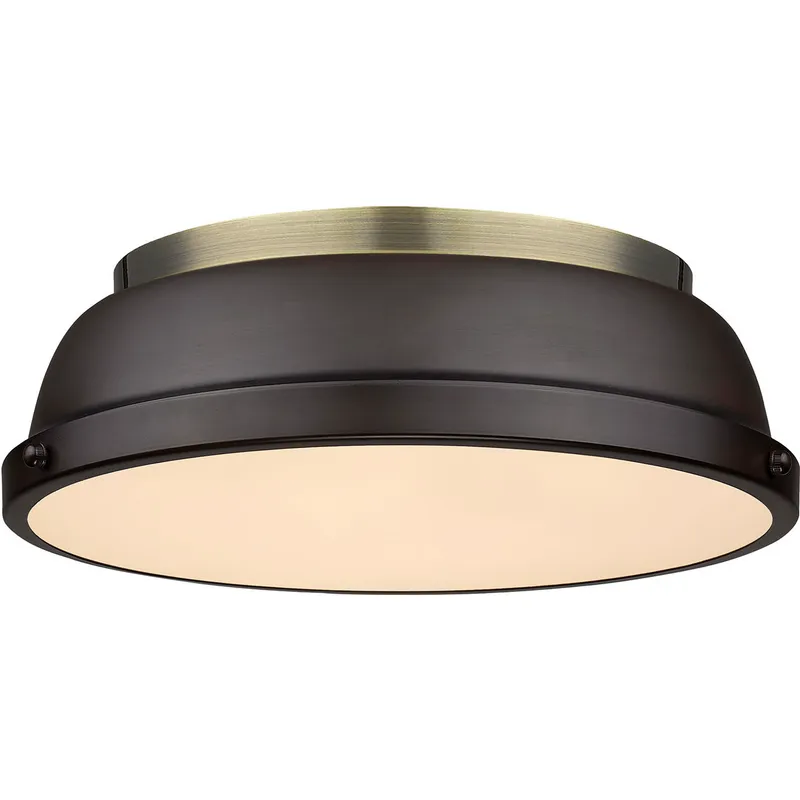 Yep Duncan 2 Light 14 inch Aged Brass Flush Mount Ceiling Light in Rubbed Bronze, Damp