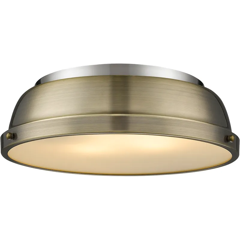 Yep Duncan 2 Light 14 inch Pewter Flush Mount Ceiling Light in Aged Brass, Damp