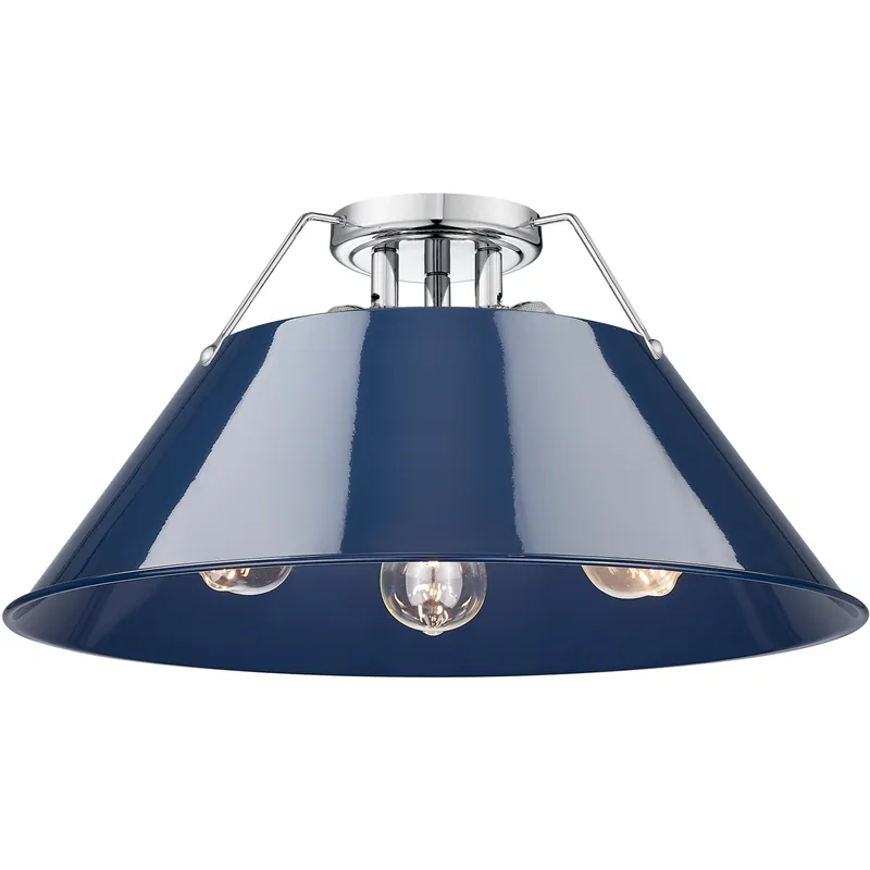 Yep Orwell 3 Light 18.75 inch Chrome Flush Mount Ceiling Light in Navy