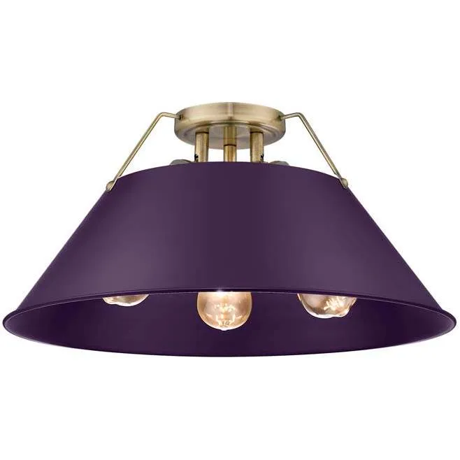 Yep Orwell 3 Light 18.75 inch Aged Brass Flush Mount Ceiling Light in Exotic Purple